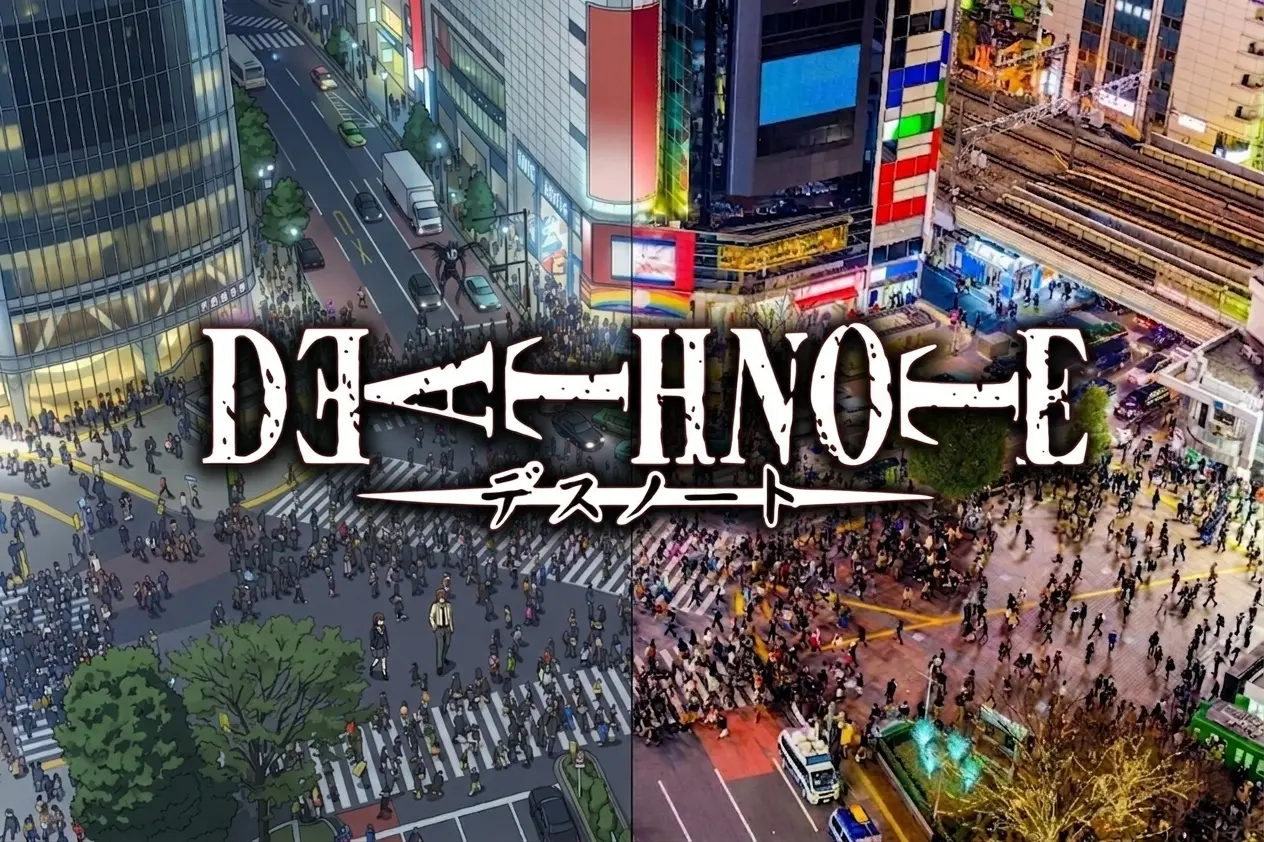 Shibuya Scramble Crossing at night — Death Note real locations Tokyo pilgrimage guide