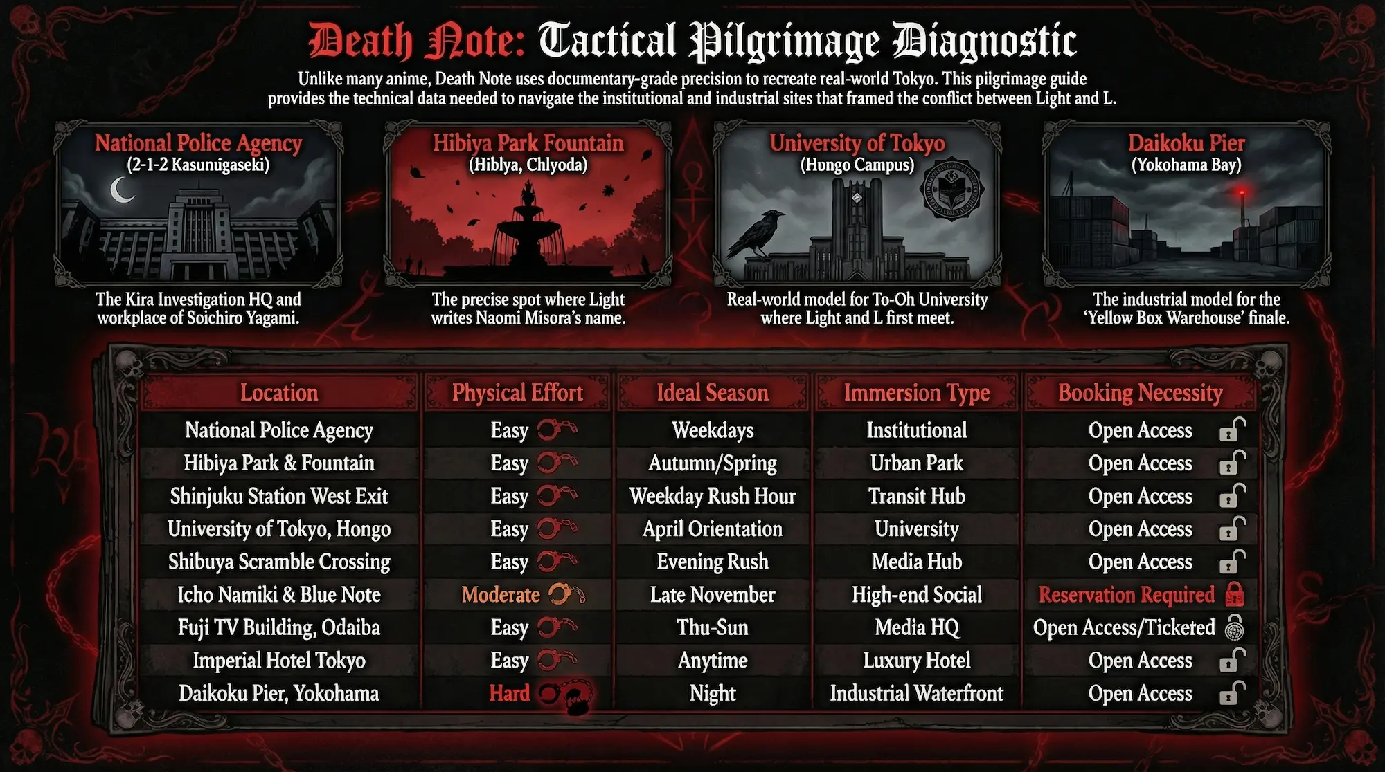 Death Note real locations Tokyo — pilgrimage diagnostic table effort season booking