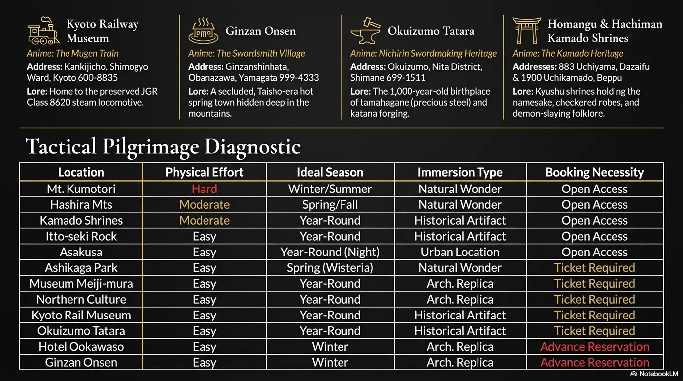Tactical Pilgrimage Diagnostic — Demon Slayer real locations Japan effort season booking guide