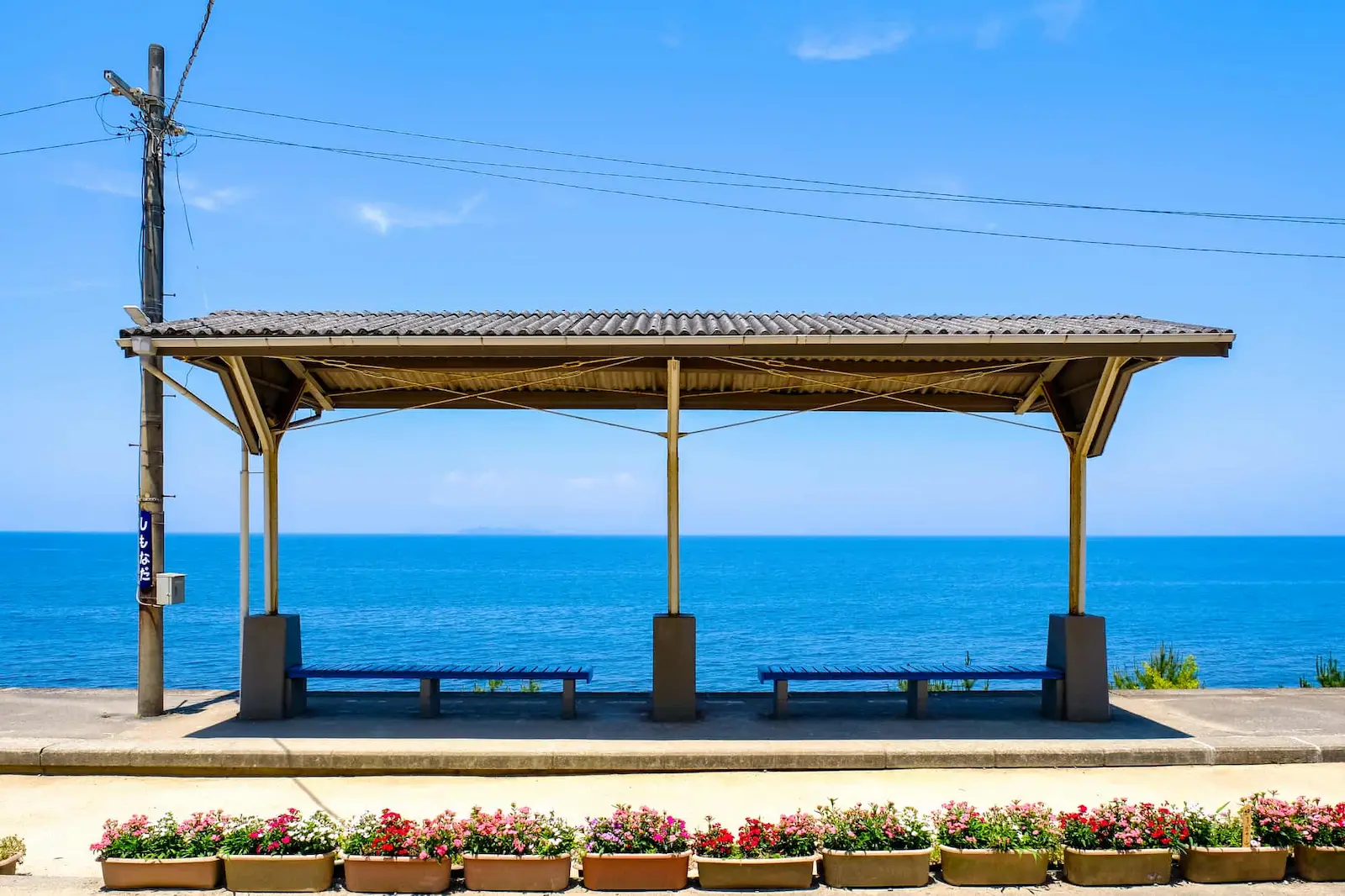 Shimonada Station, Iyo Ehime — unmanned coastal train station Spirited Away sea railway platform