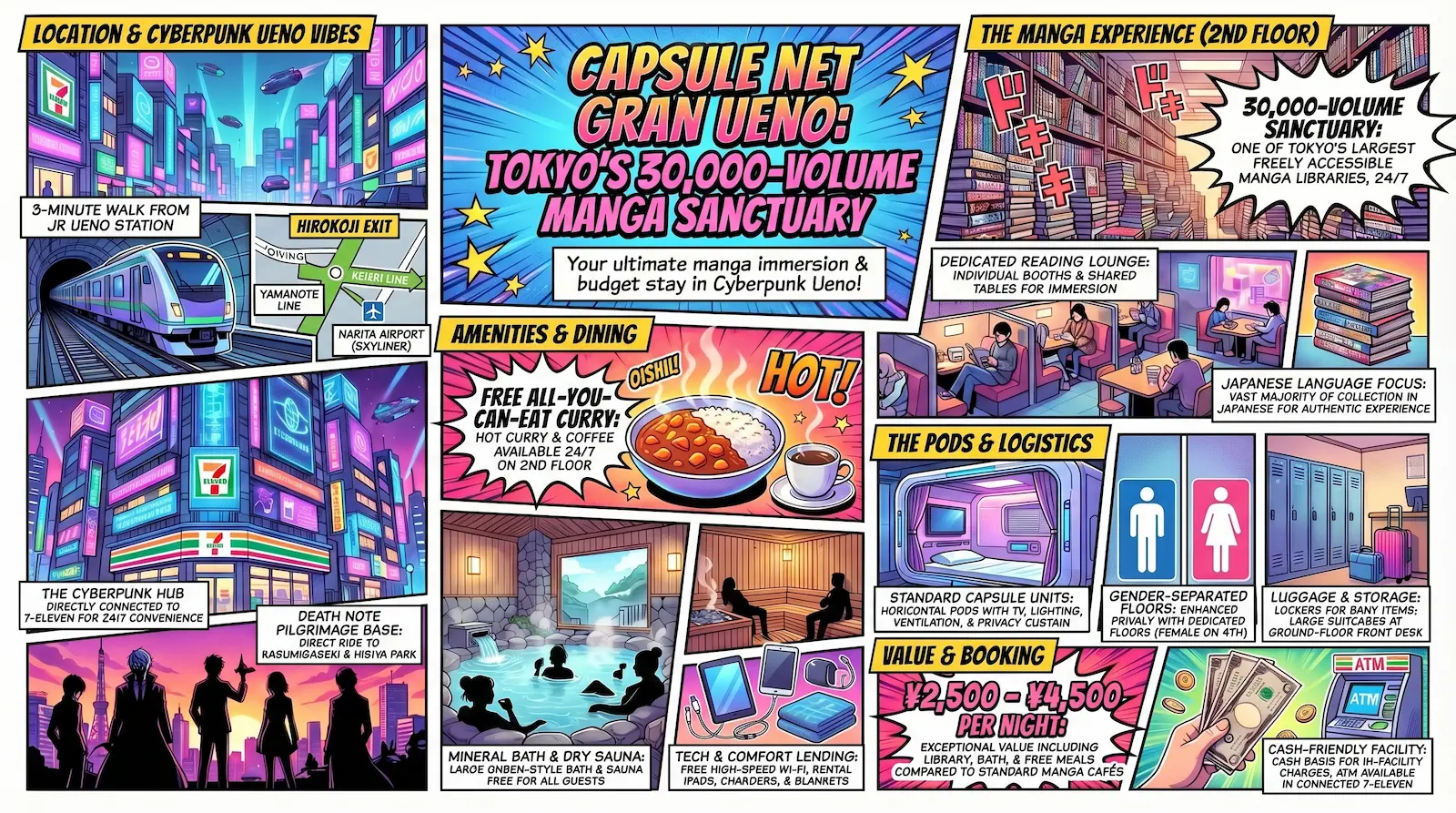 Capsule Net Gran Ueno infographic — key facts and facility overview