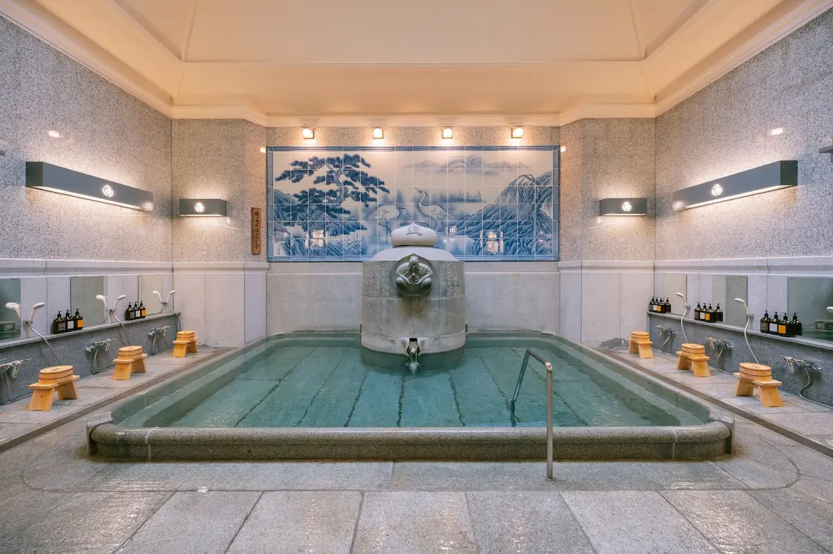 The historic stone baths inside Dogo Onsen Honkan