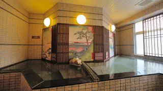 Communal public bath with Edo woodblock artwork at Dormy Inn Express Meguro Aobadai, Tokyo