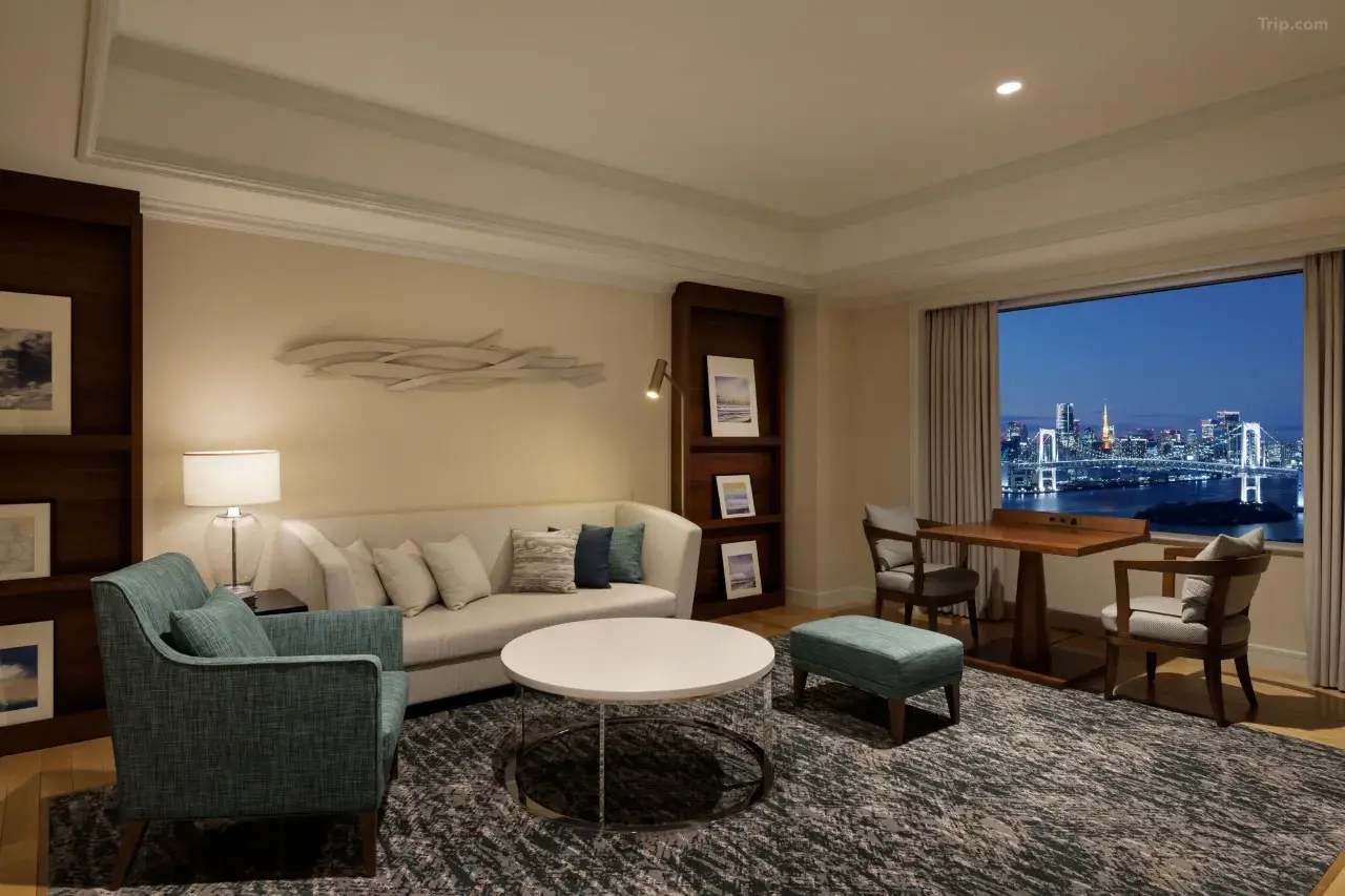 Grand Nikko Tokyo Daiba — Rainbow Bridge and Tokyo Bay night view from hotel room, Odaiba