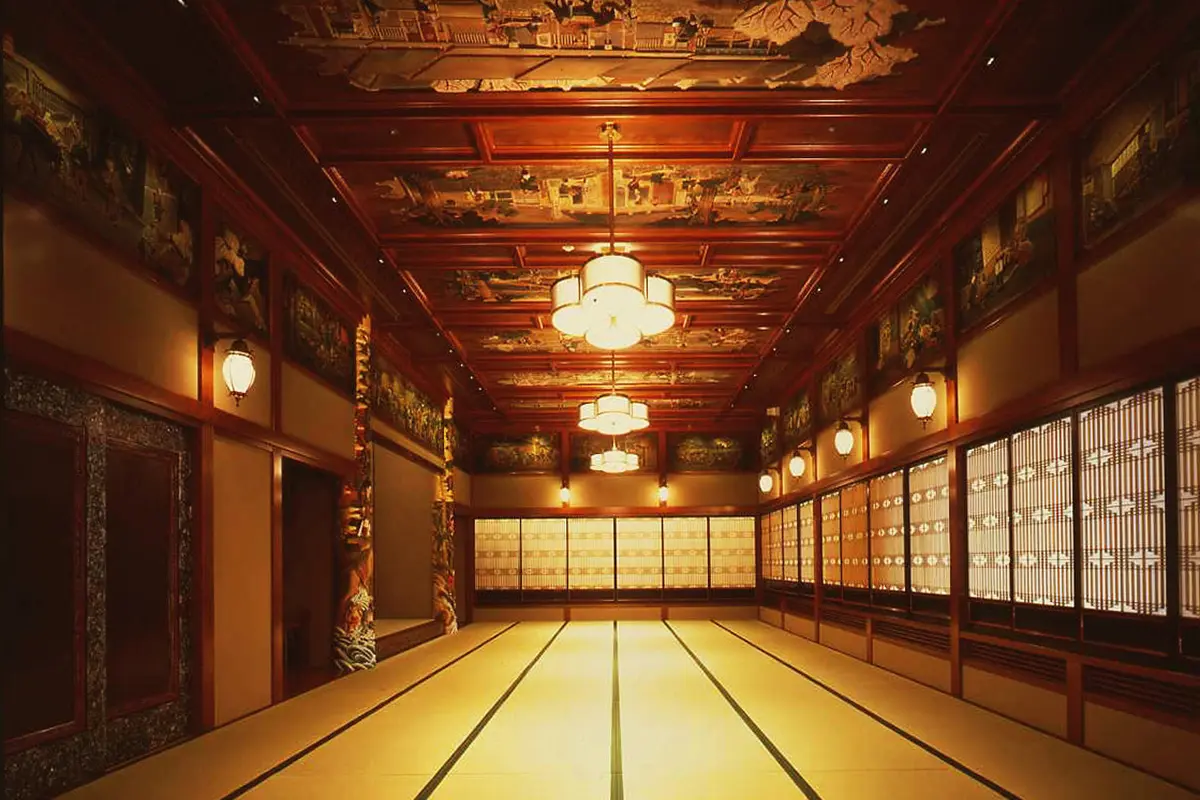 Suite interior at Hotel Gajoen Tokyo — tatami room with wooden ceiling and garden view