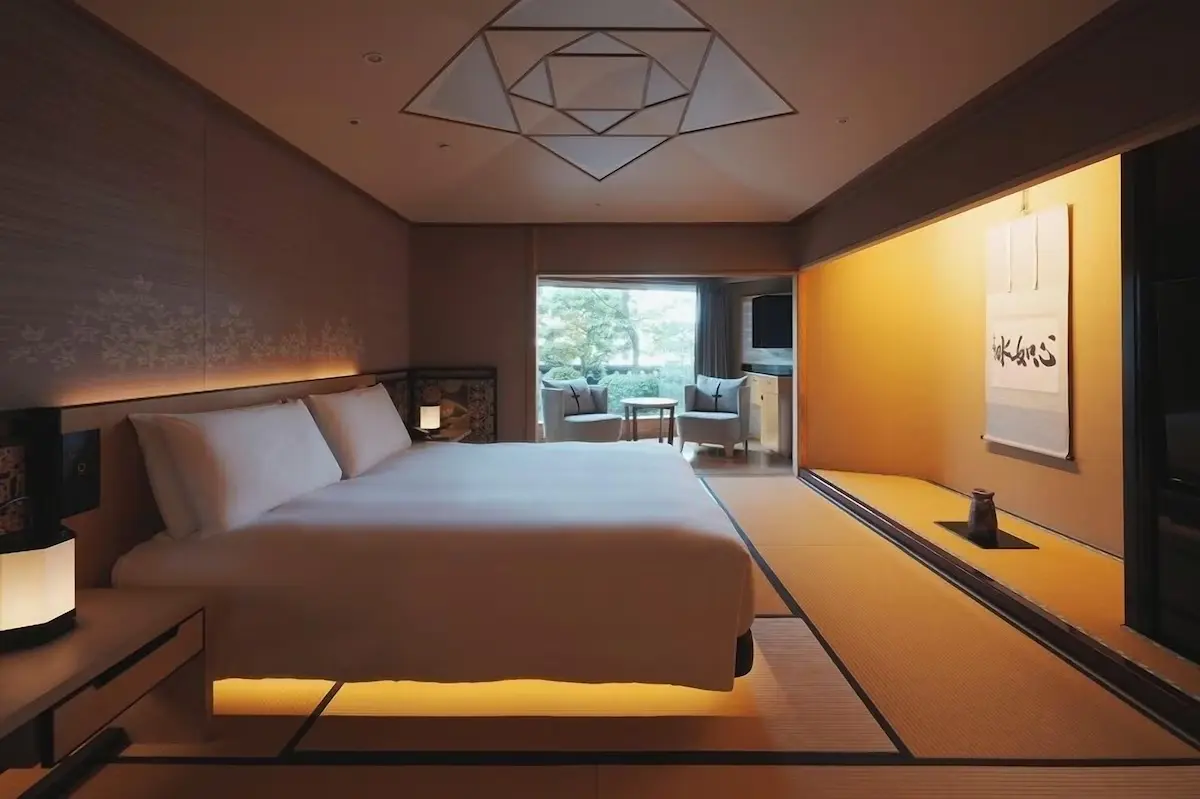 Million Dollar Toilet bathroom with indoor bridge and mother-of-pearl ceiling at Hotel Gajoen Tokyo