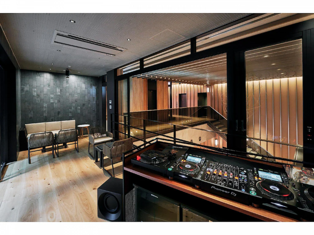 Lobby with neon Akihabara artwork