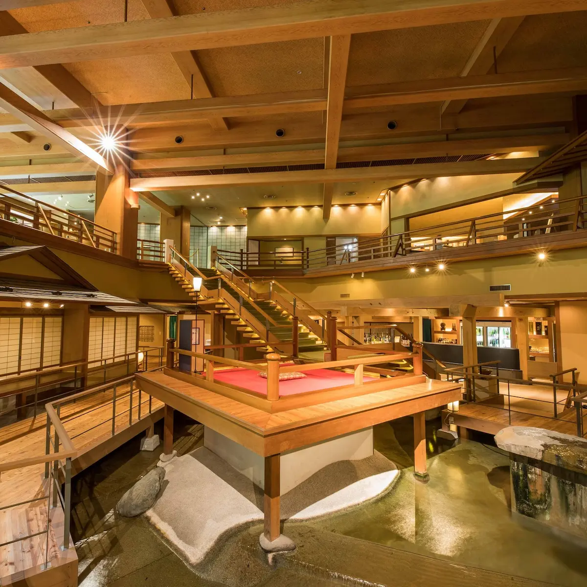 The multi-level staircases of Ookawaso resembling the Infinity Castle