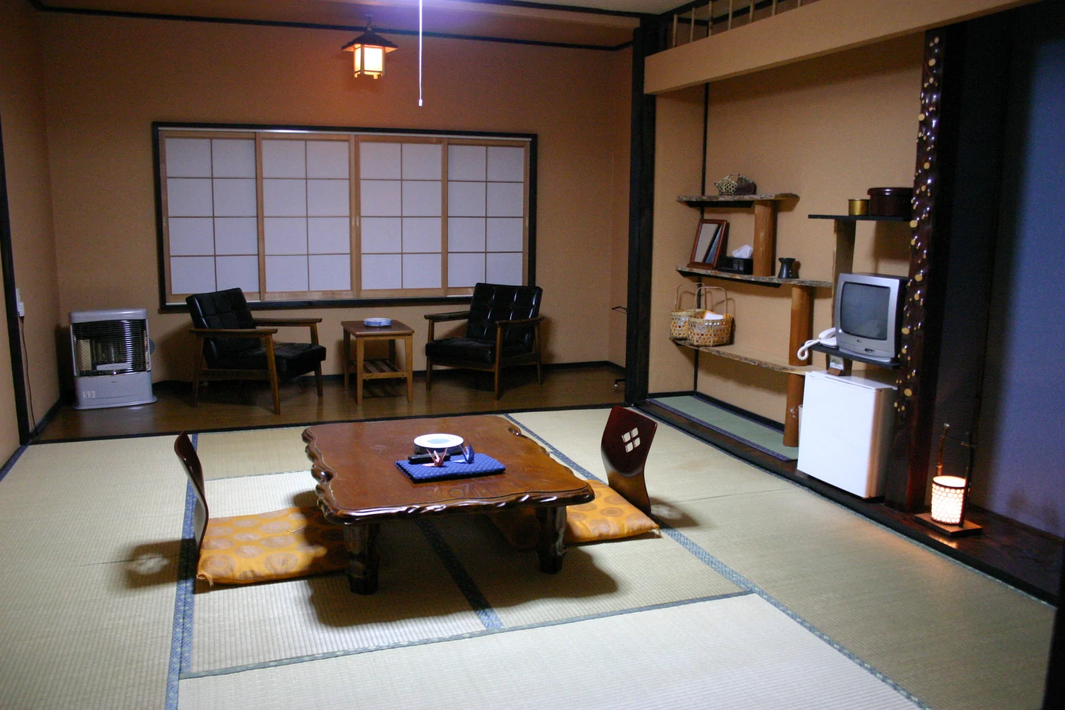 Irori dinner at Sankosou — yamame trout skewers and mountain vegetables over hearth coals