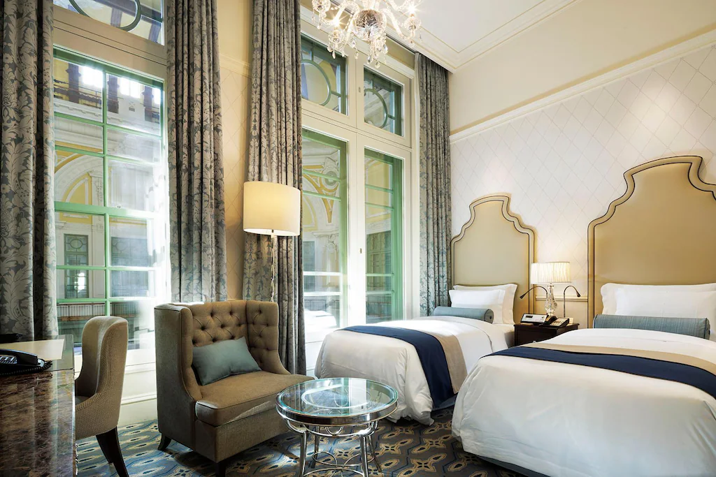 The Cupola room at The Tokyo Station Hotel overlooking the dome reliefs